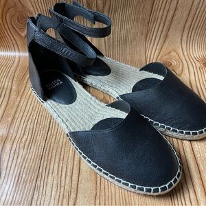 New Eileen Fisher Espadrille Flats Womens Leather Lala Ankle Strap Black Size 8
